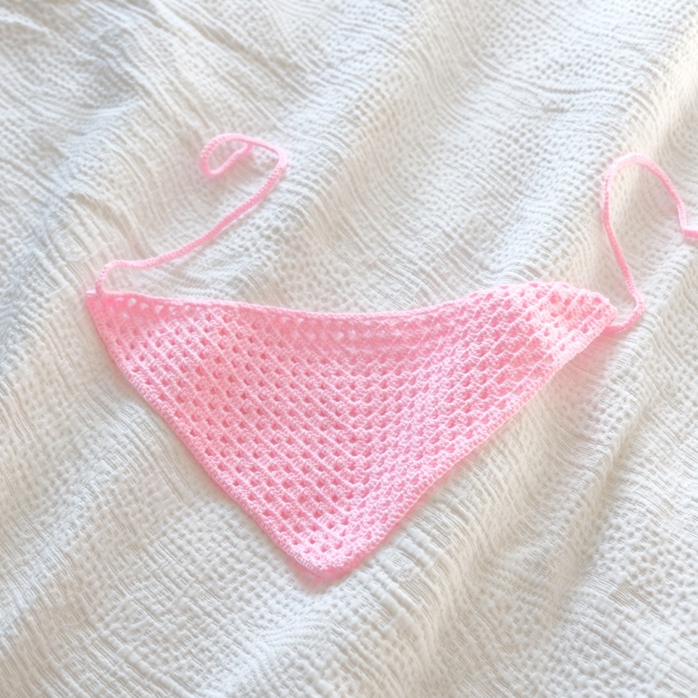 Pink Crochet Bandana Kerchief